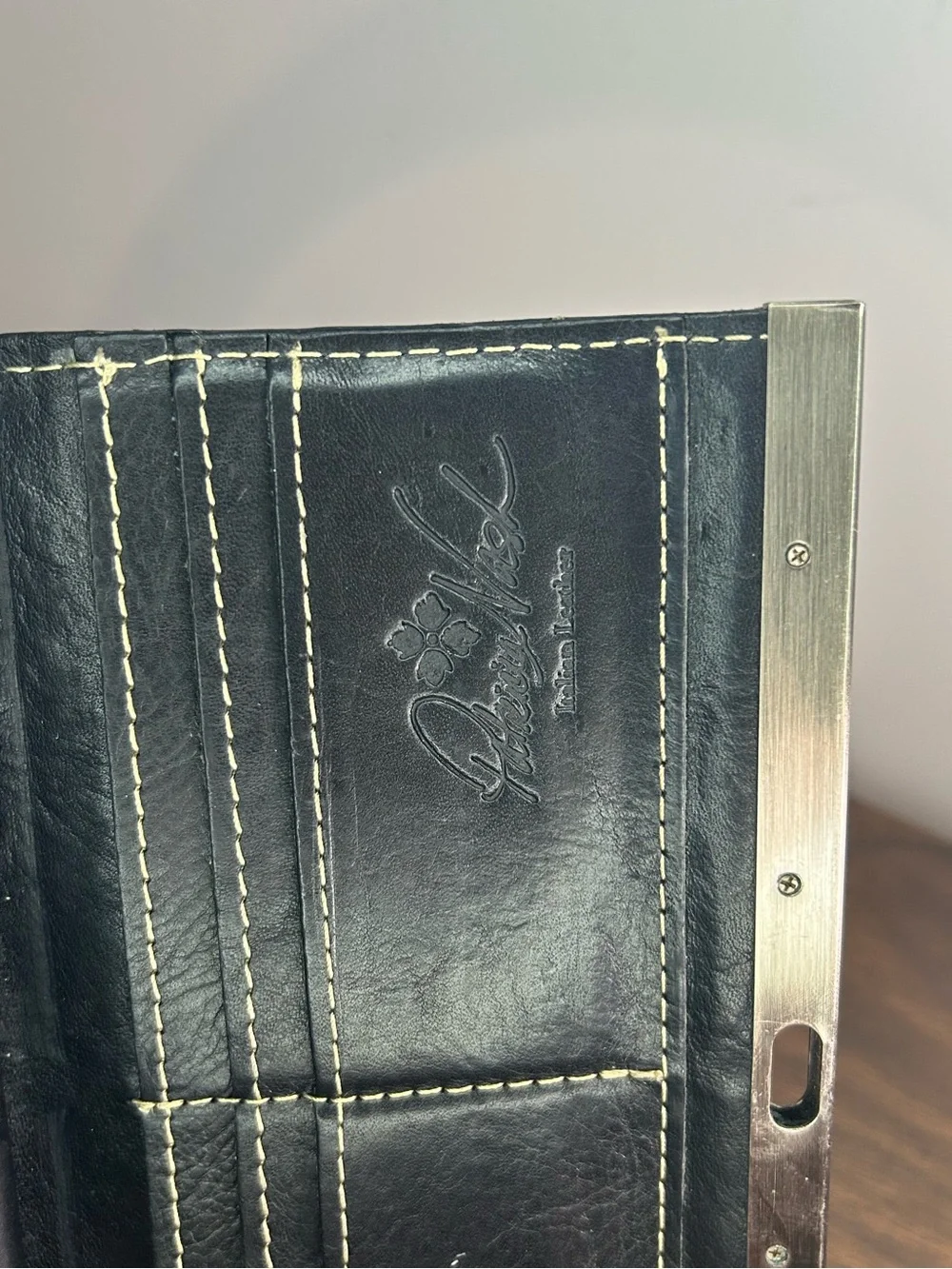 Patricia Nash Cauchy Black Tooled Floral Filigree Leather Frame Wallet RFID